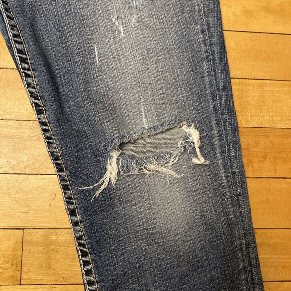 Silver Boyfriend Jeans Size 29/25 Distressed Medium Wash Super Stretch Mid Rise - Picture 12 of 16